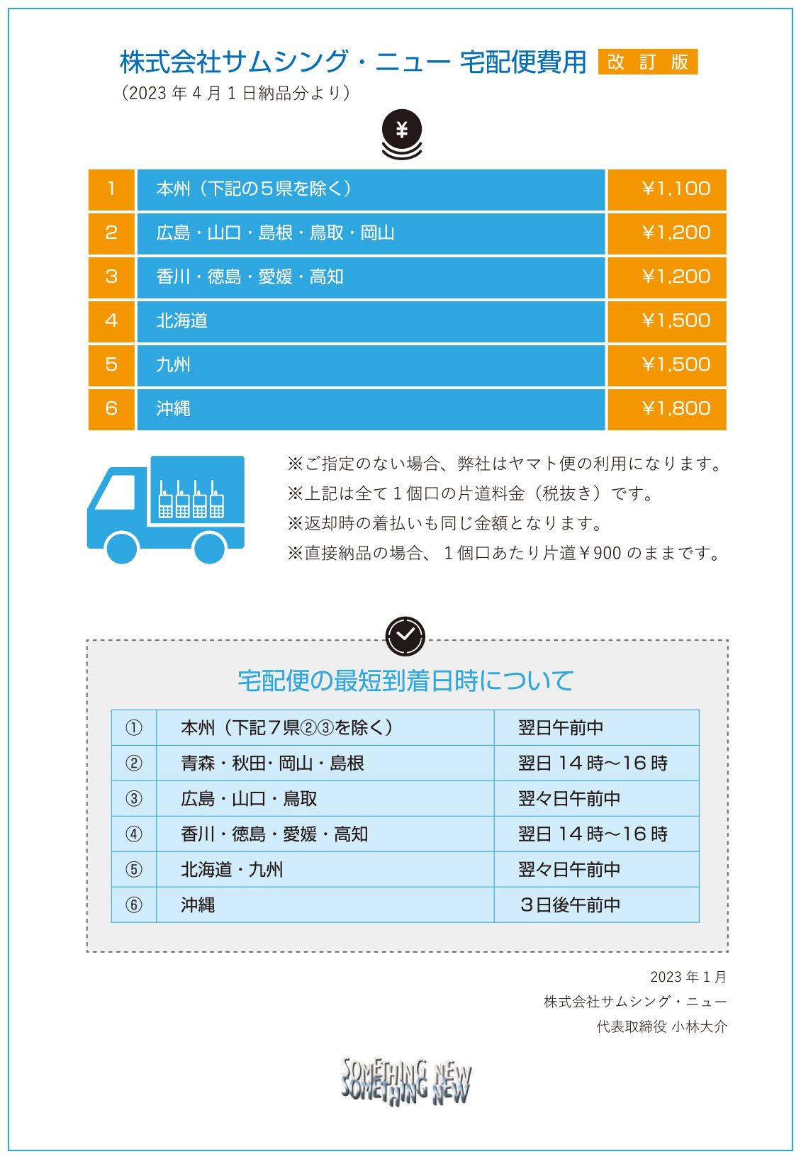 宅配便費用改訂のお知らせ